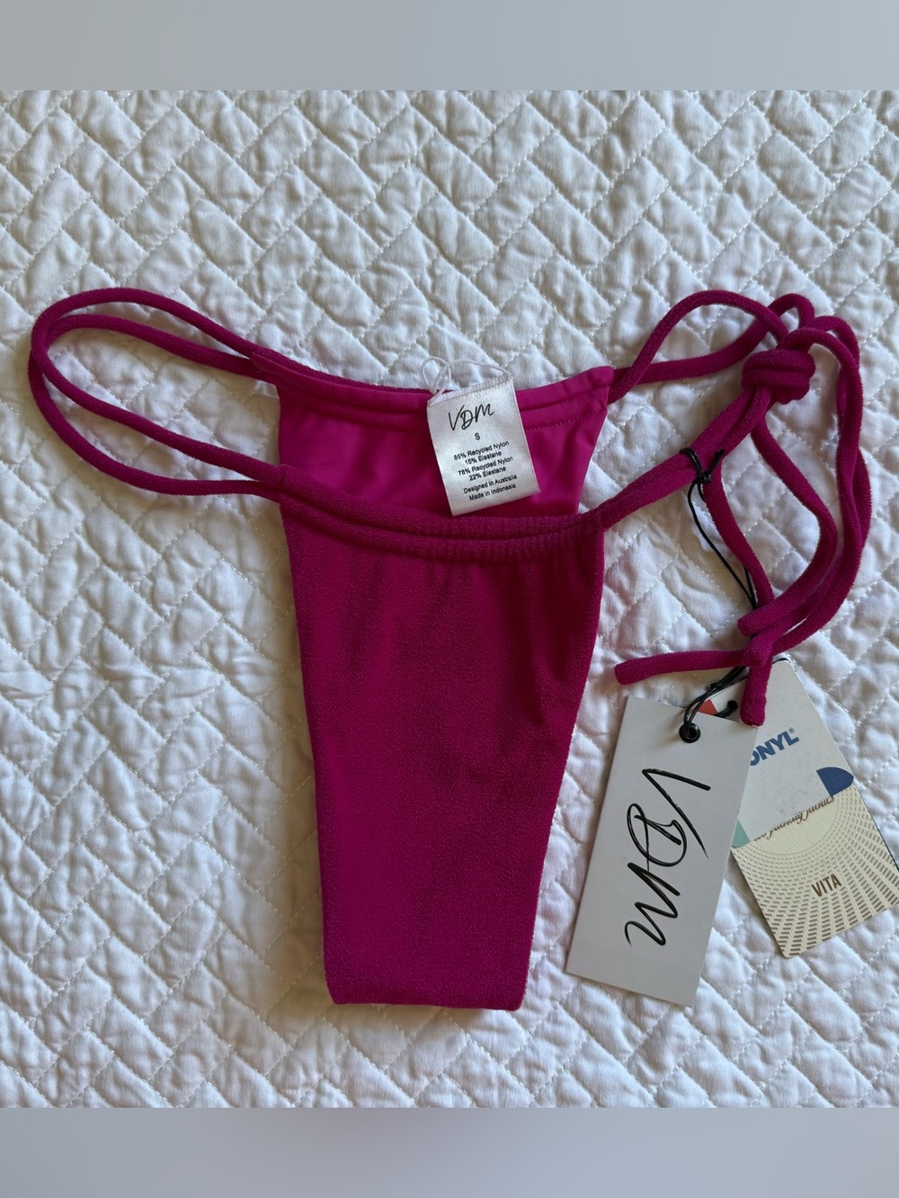 NWT: VDM Pink Magenta String Terrycloth Bikini Bottom